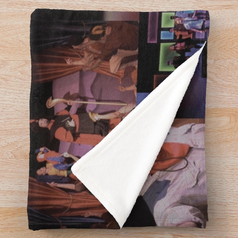 Starkid-inspired collage plush blanket featuring characters and designs from Starkid musicals