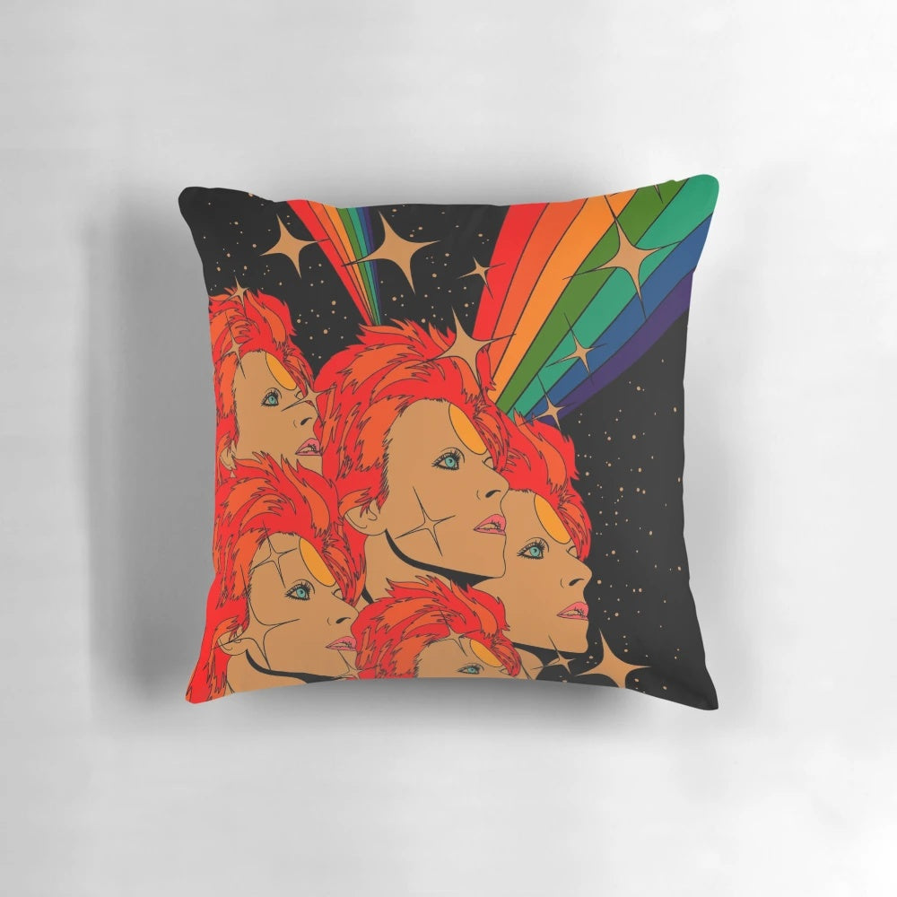 Starman psychedelic pillow with rainbow, groovy, and cosmic design elements