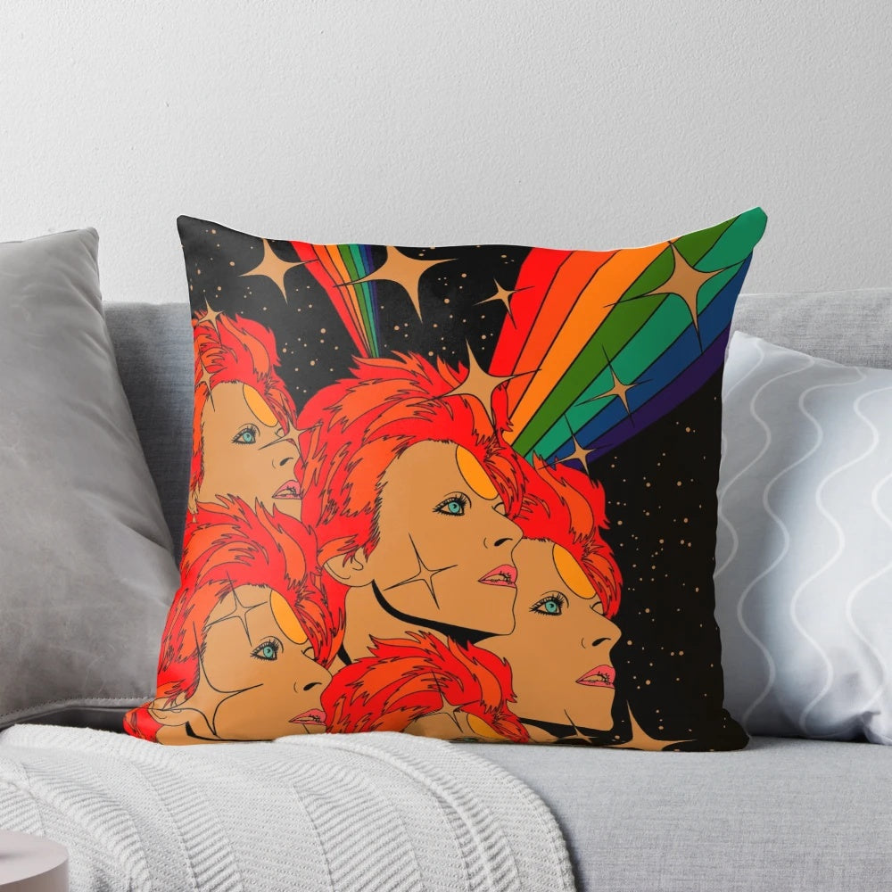 Starman psychedelic pillow with rainbow, groovy, and cosmic design elements