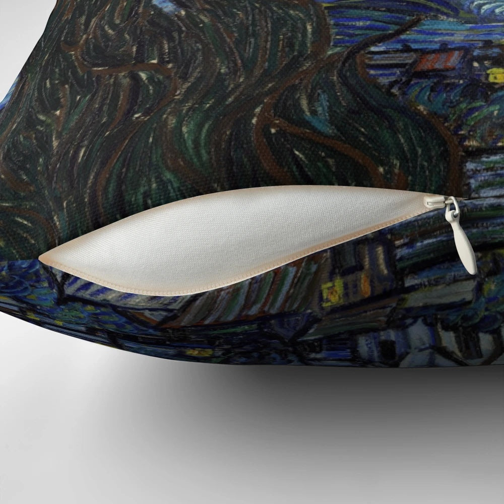 Starry Night decorative throw pillow featuring Vincent Van Gogh's iconic painting