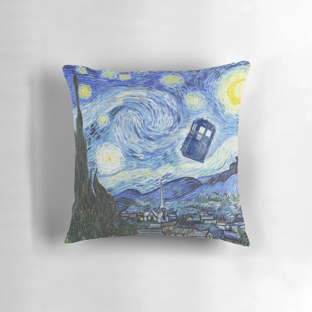 Starry Night Doctor Who Inspired Pillow with TARDIS and Matt Smith