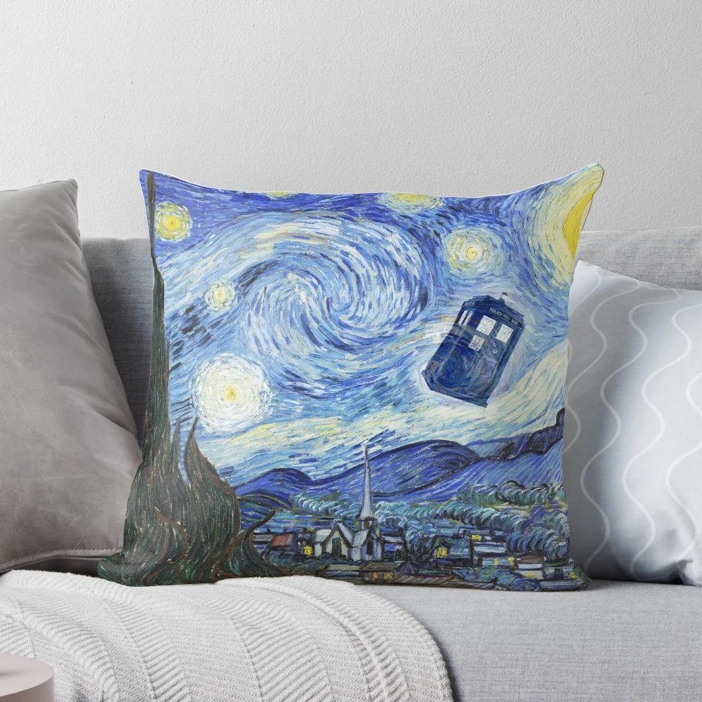 Starry Night Doctor Who Inspired Pillow with TARDIS and Matt Smith