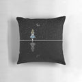 Decorative throw pillow featuring a black and white starry night scene inspired by the Alice in Wonderland story