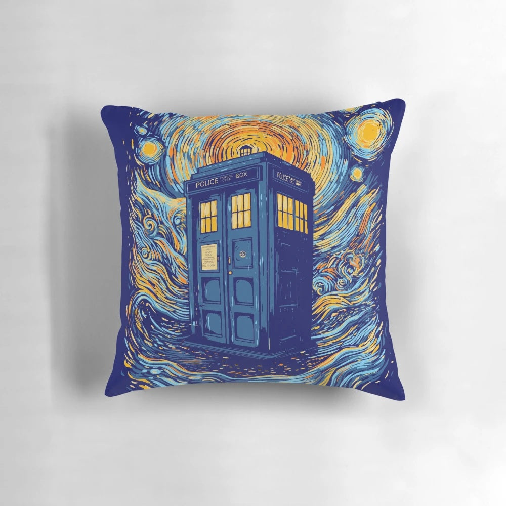 Starry night-themed decorative pillow with a pop culture design