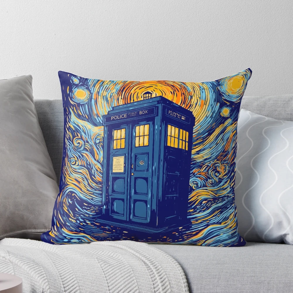 Starry night-themed decorative pillow with a pop culture design