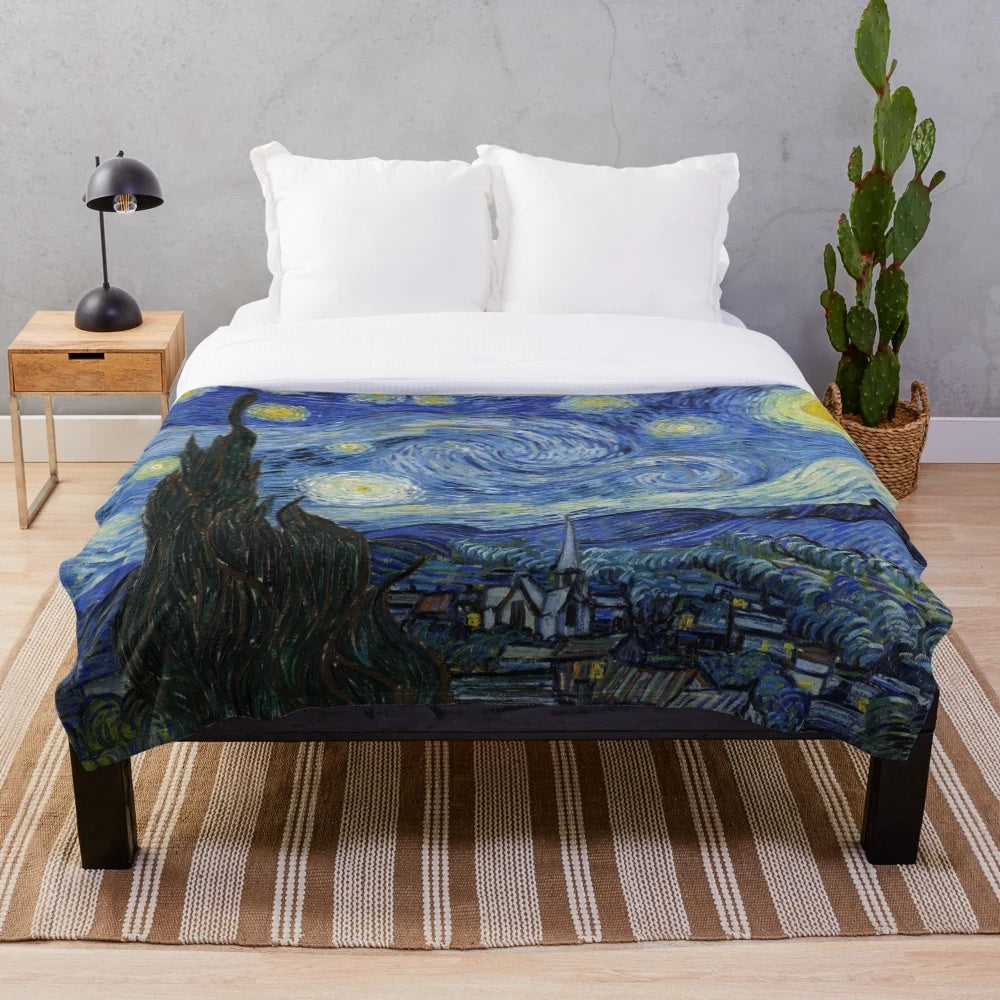 Plush blanket featuring The Starry Night painting by Vincent van Gogh
