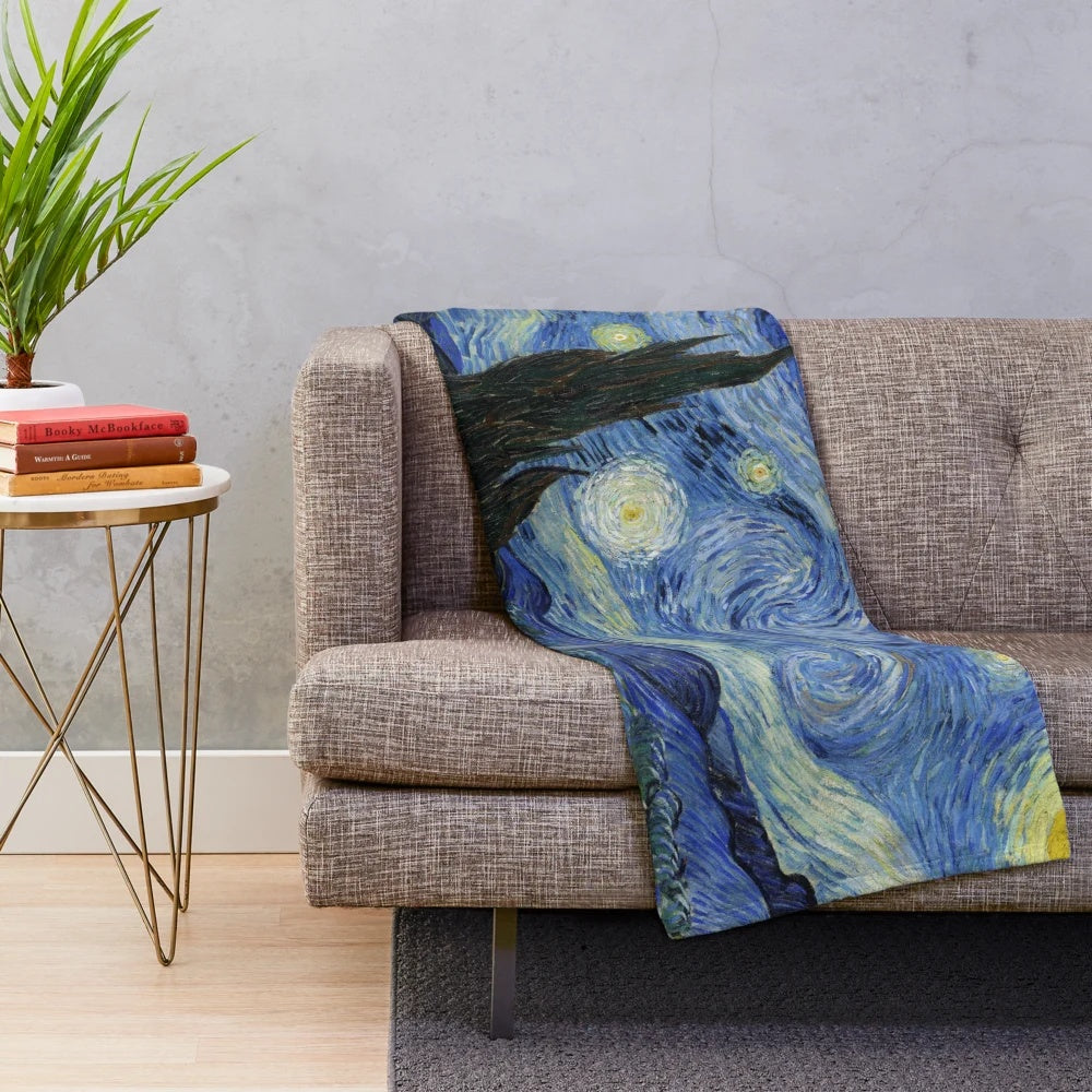 Plush blanket featuring The Starry Night painting by Vincent van Gogh