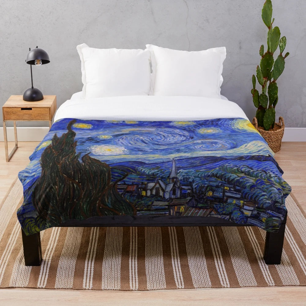 Starry Night Plush Blanket featuring a recreation of Vincent Van Gogh's famous painting
