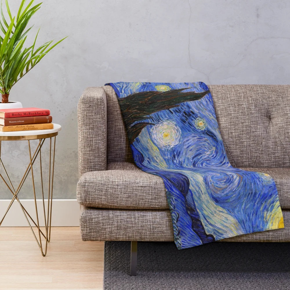 Starry Night Plush Blanket featuring a recreation of Vincent Van Gogh's famous painting