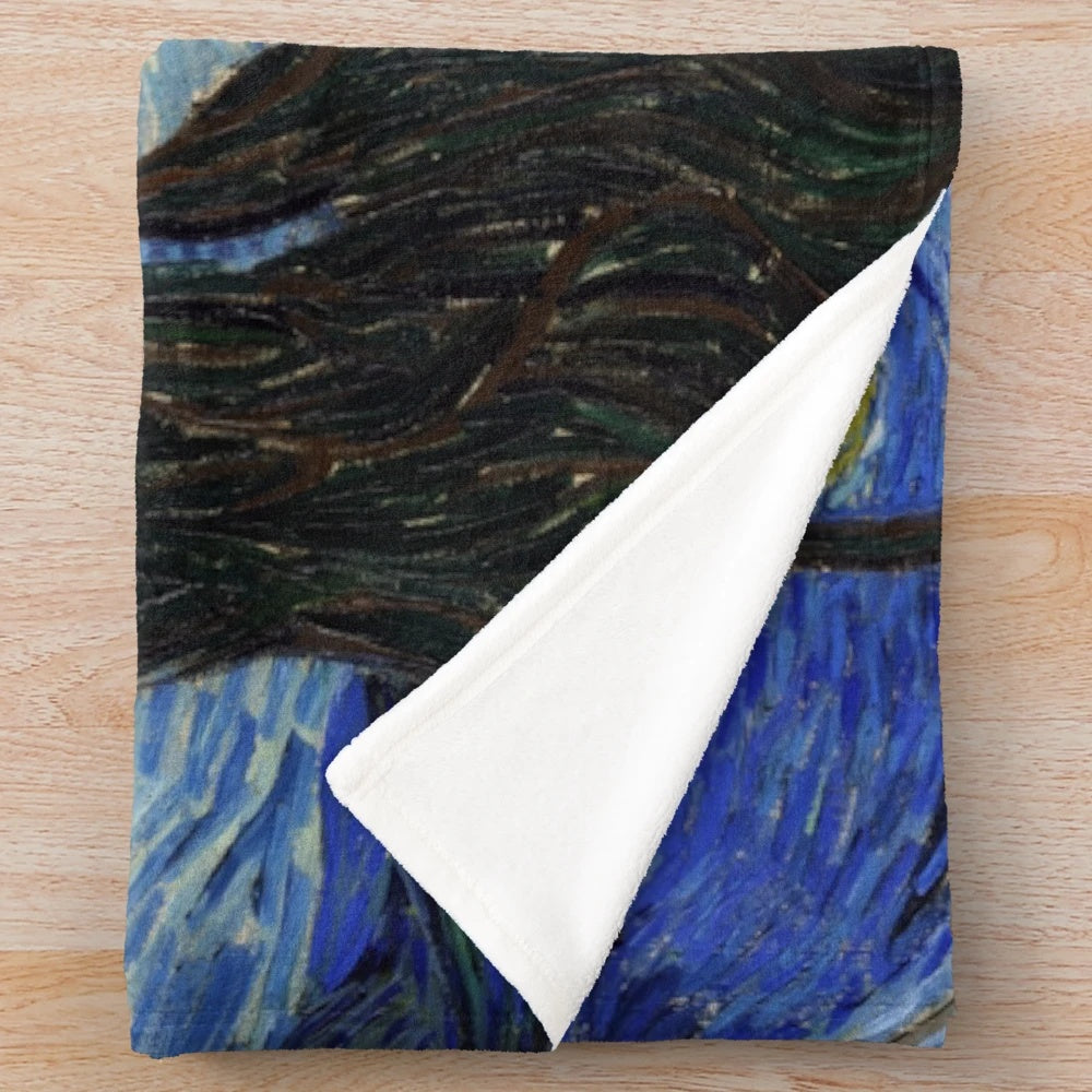 Starry Night inspired plush blanket featuring the iconic painting by Vincent Van Gogh