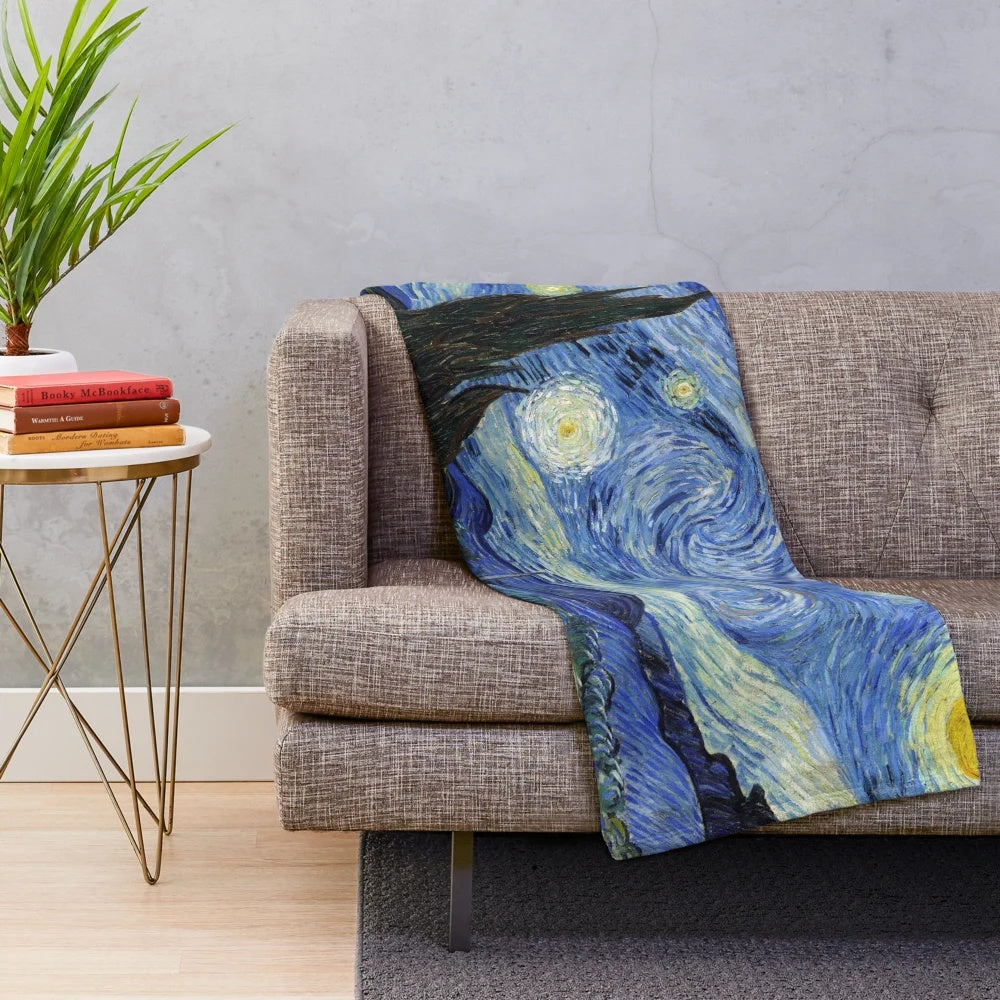 Starry night plush blanket featuring Van Gogh's iconic painting
