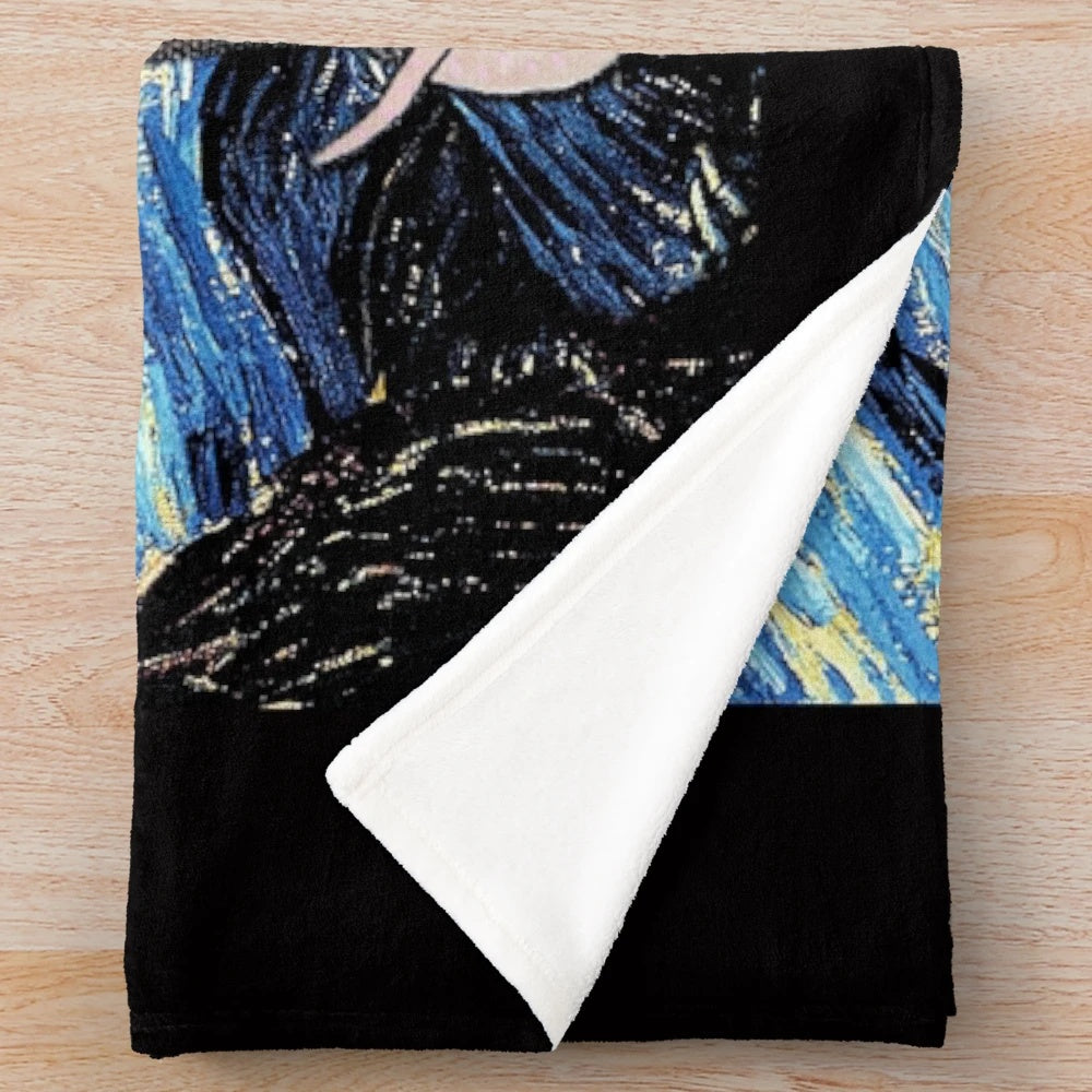 Plush blanket featuring a Van Gogh Starry Night inspired design for pet rats