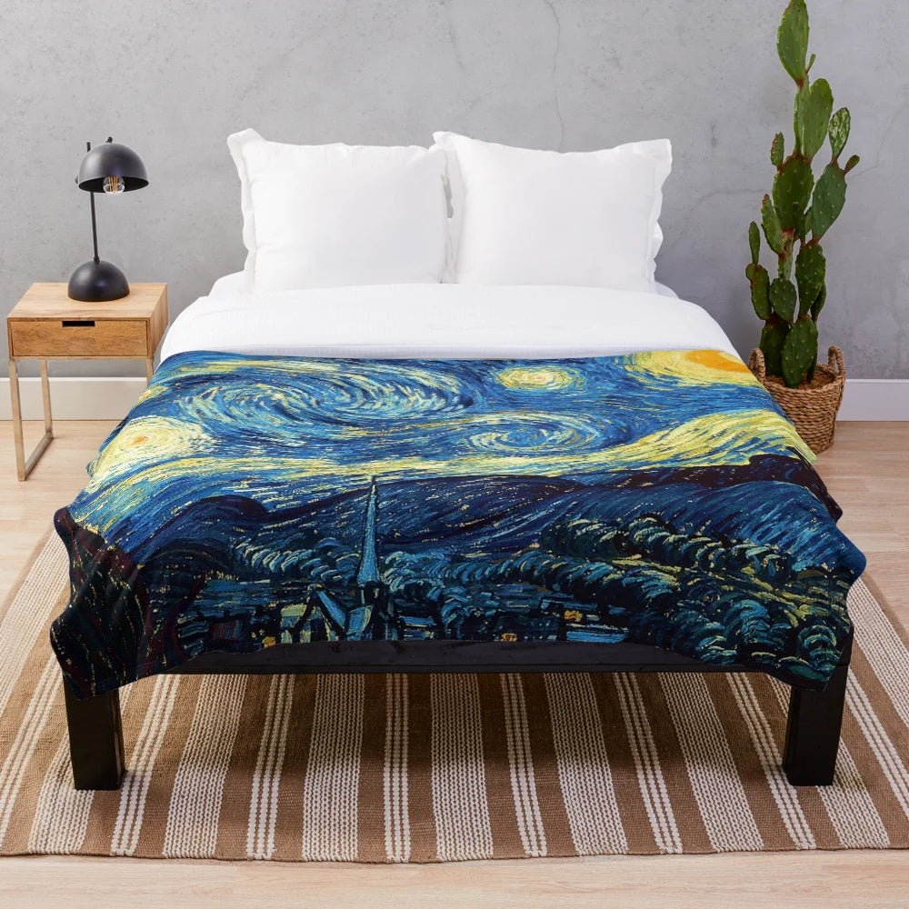 Plush blanket featuring Vincent Van Gogh's famous Starry Night painting