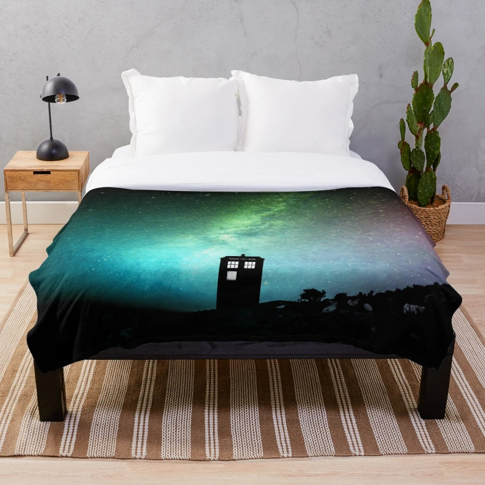 Starry night inspired plush celestial blanket with galaxy print design