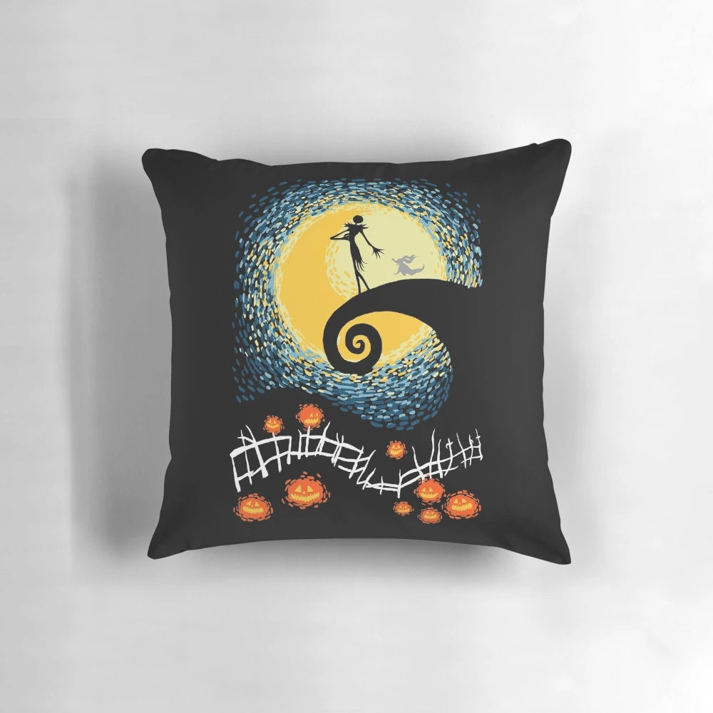 Starry night themed pillow featuring Jack Skellington from The Nightmare Before Christmas
