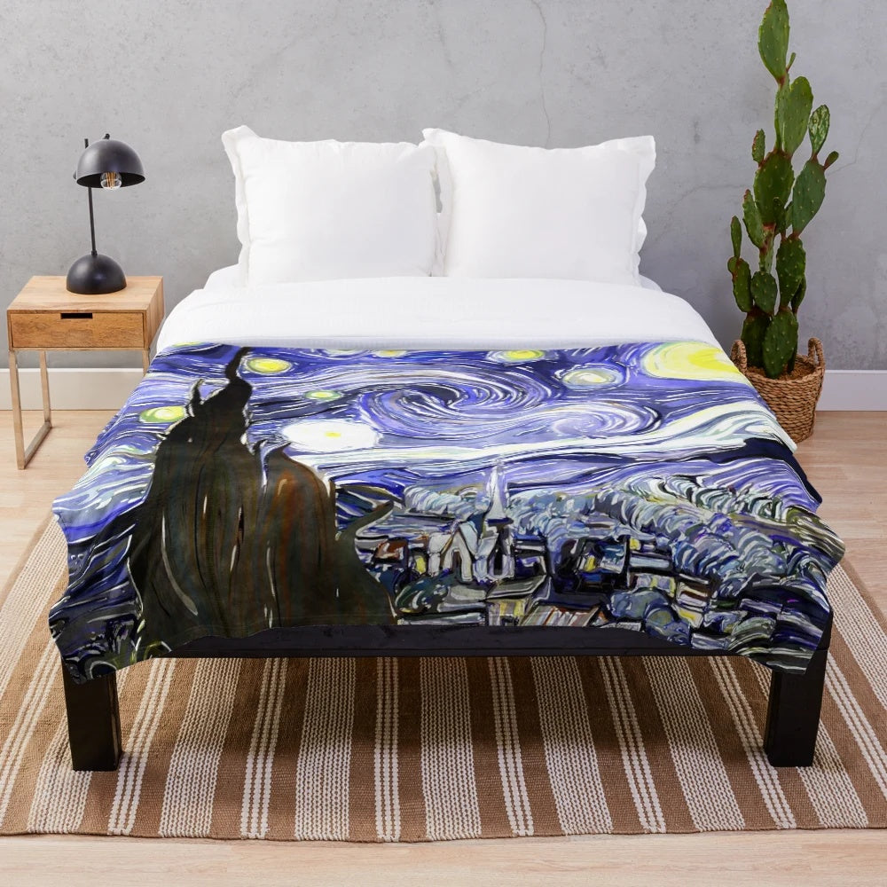 Starry Night Plush Blanket featuring Vincent Van Gogh's iconic artwork