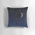 Midnight blue pillow with stars and crescent moon design, perfect for star gazing and celestial-inspired home decor.