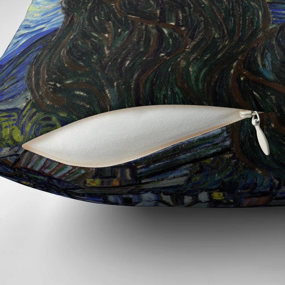 Starry Night Van Gogh Inspired Throw Pillow with Vibrant Galaxy and Celestial Sky Print