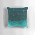 Teal sailboat on a starry night ocean watercolor painting printed on a decorative throw pillow