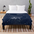 Starry shark plush blanket with surreal underwater galaxy design