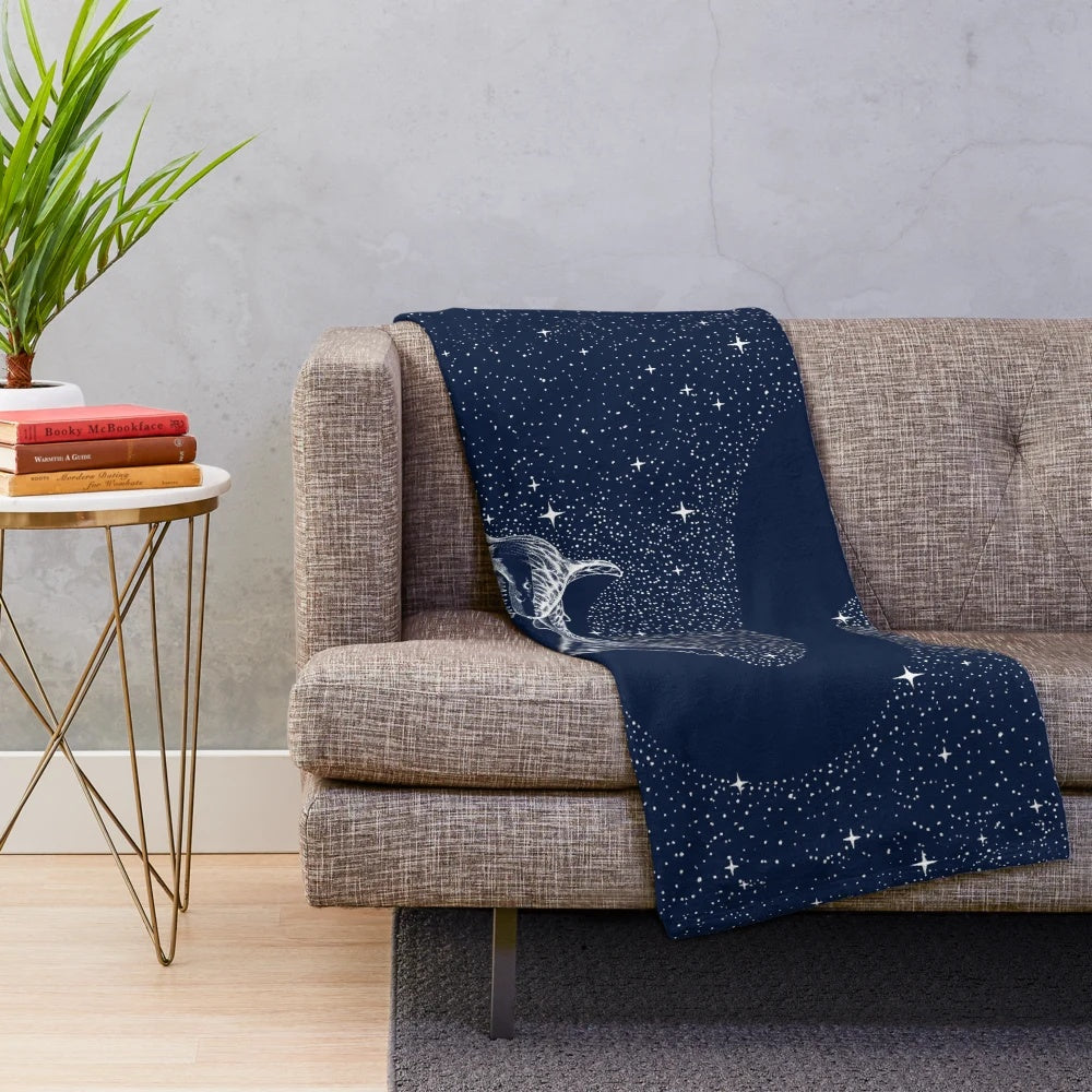 Starry shark plush blanket with surreal underwater galaxy design