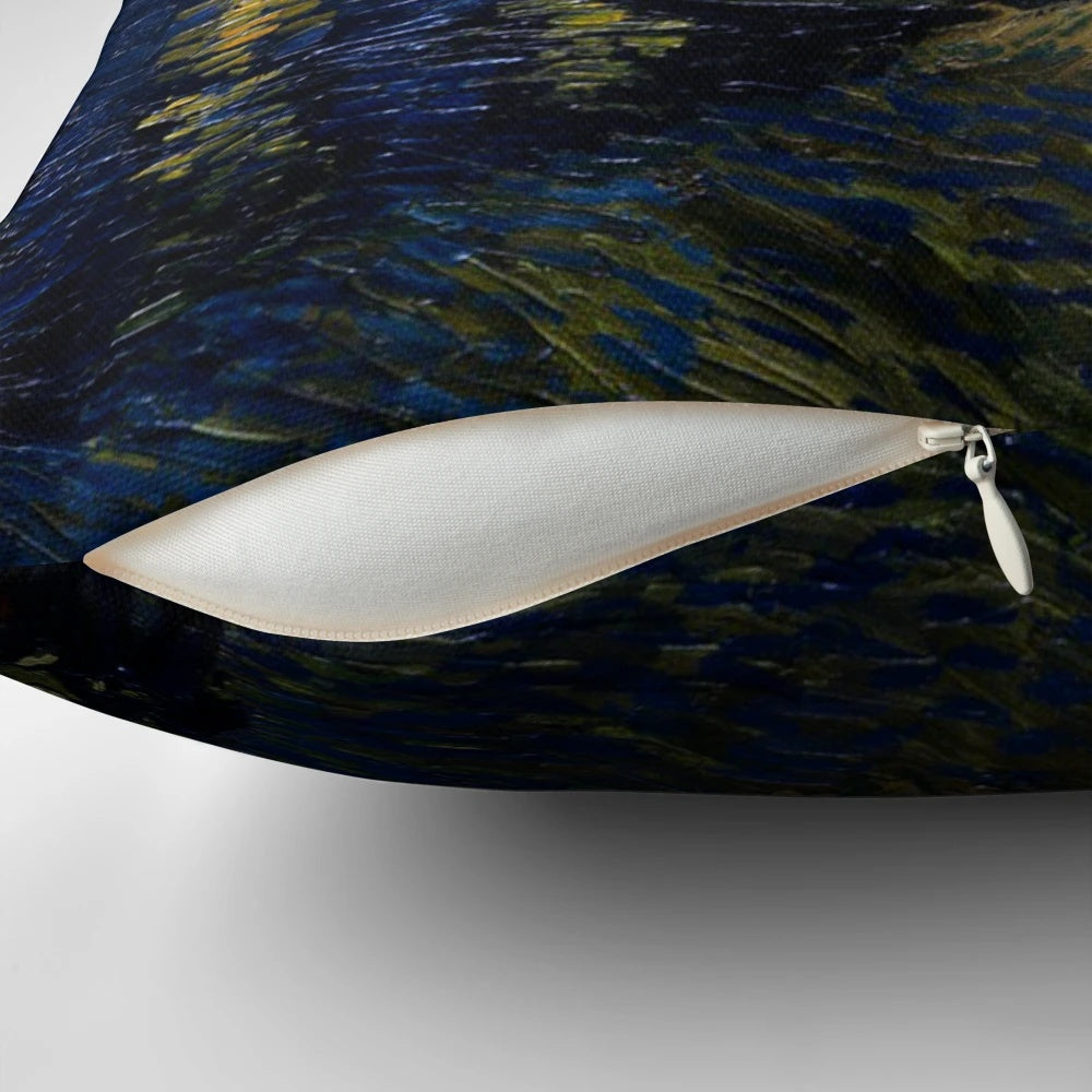 Starry night sky pillow featuring Vincent Van Gogh's famous painting "Starry Night Over the Rhone"
