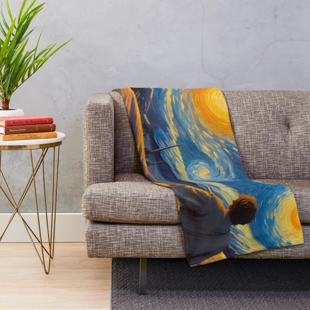 Starry Tatooine plush blanket with a Van Gogh-inspired night sky design