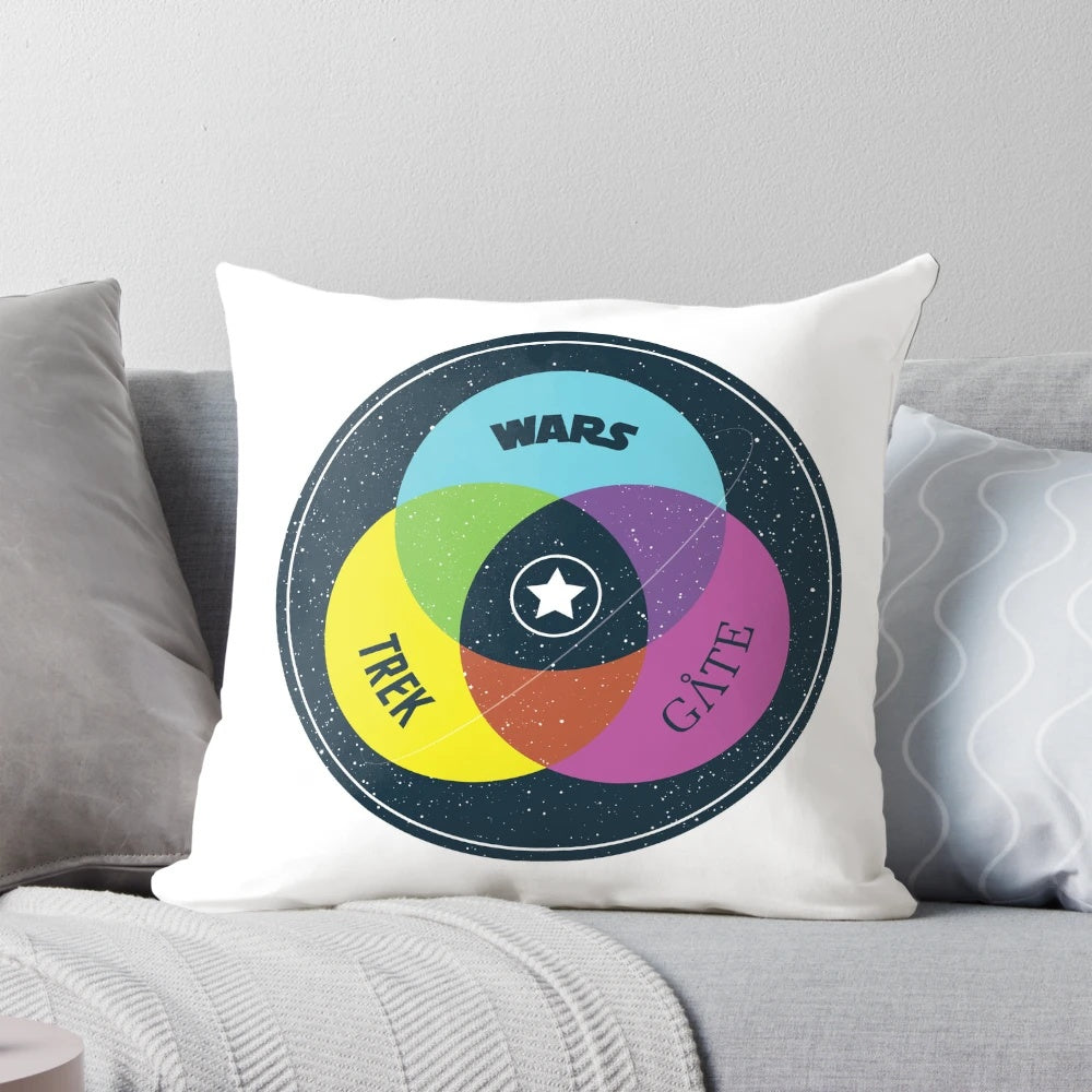 Starry Trinity Space-Themed Pillow with Stars, Galaxies, and Venn Diagram Design