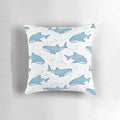 A decorative throw pillow featuring a cute cartoon whale shark swimming against a starry night sky background