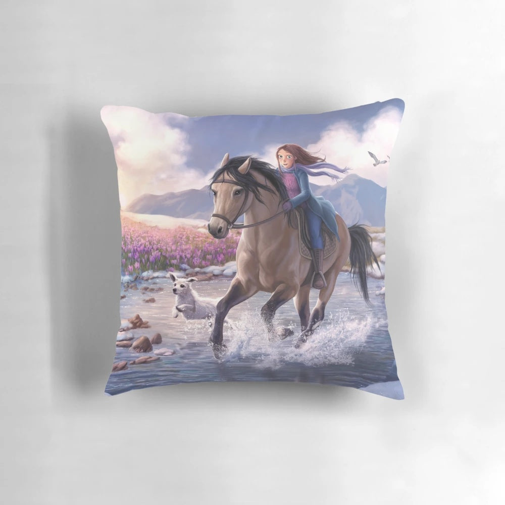 Starstable horses wallpaper printed on a soft, plush pillow cover.