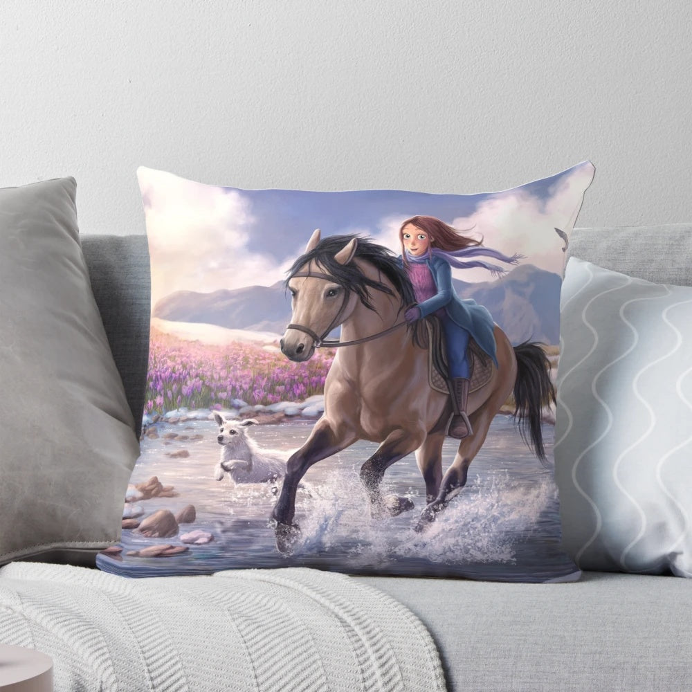 Starstable horses wallpaper printed on a soft, plush pillow cover.