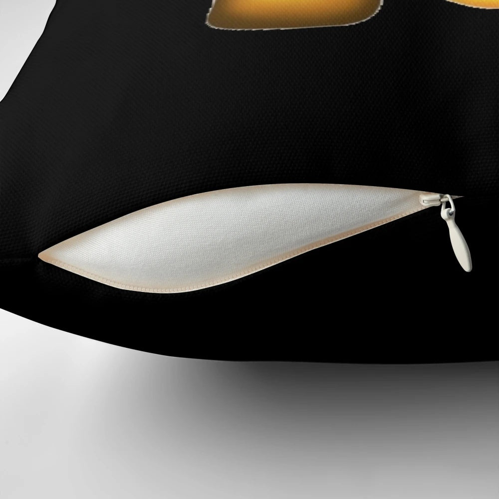 Decorative throw pillow featuring a startled, fearful facial expression emoji or icon