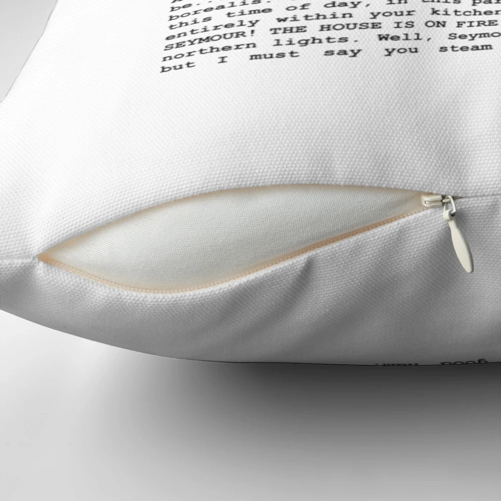 A cozy pillow featuring the entire "Steamed Hams" script from The Simpsons.