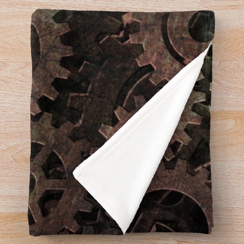 Steampunk gears plush blanket with intricate metal artwork design