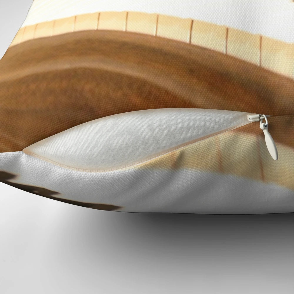 Steinway piano-themed decorative pillow with reflective surface