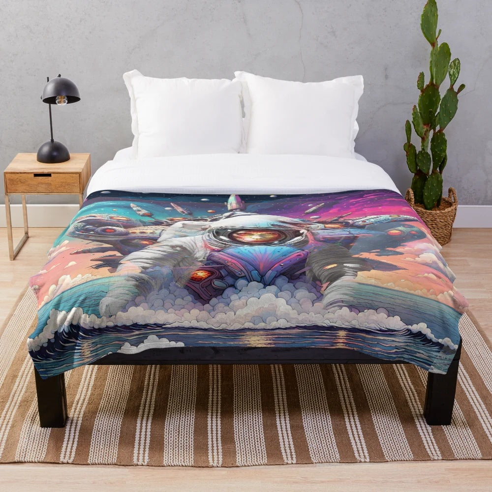 Astronaut Plush Blanket featuring a spaceship design for a cozy, out-of-this-world look