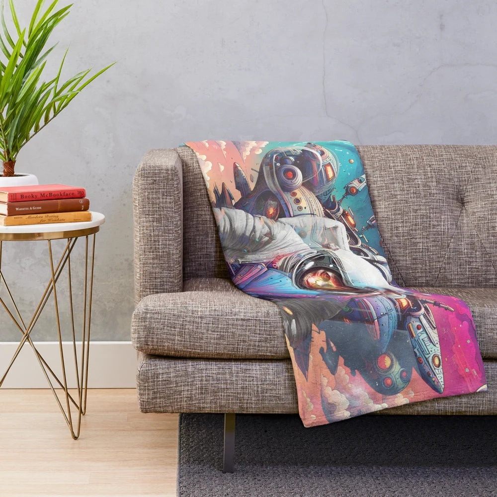 Astronaut Plush Blanket featuring a spaceship design for a cozy, out-of-this-world look
