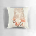 Stem. Floral Pillow with Decorative Girl and Flower Design