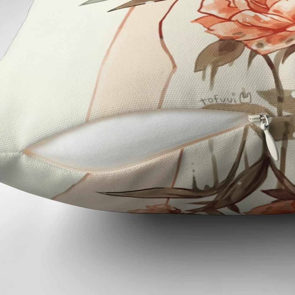 Stem. Floral Pillow with Decorative Girl and Flower Design