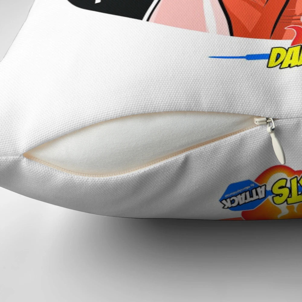Caricature of darts player Stephen Bunting, known as "The Bullet", printed on a decorative pillow.