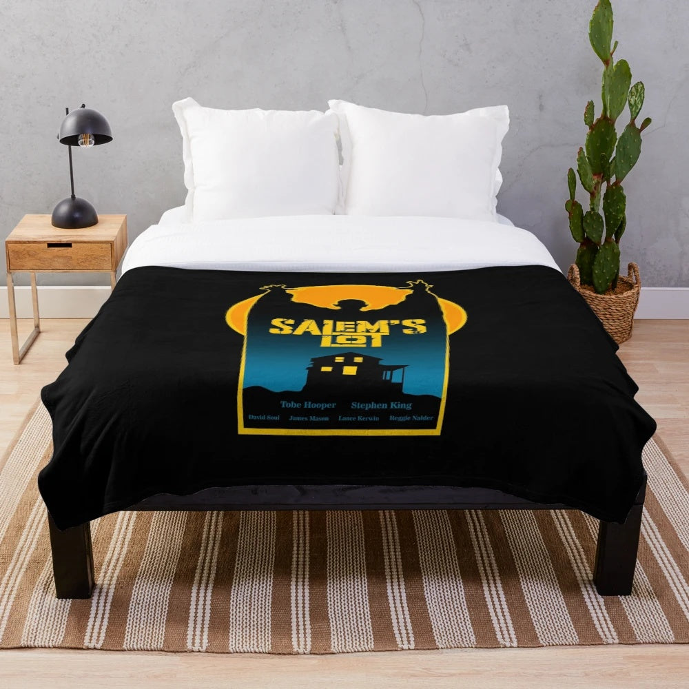 Stephen King inspired plush blanket with horror and vampire motifs