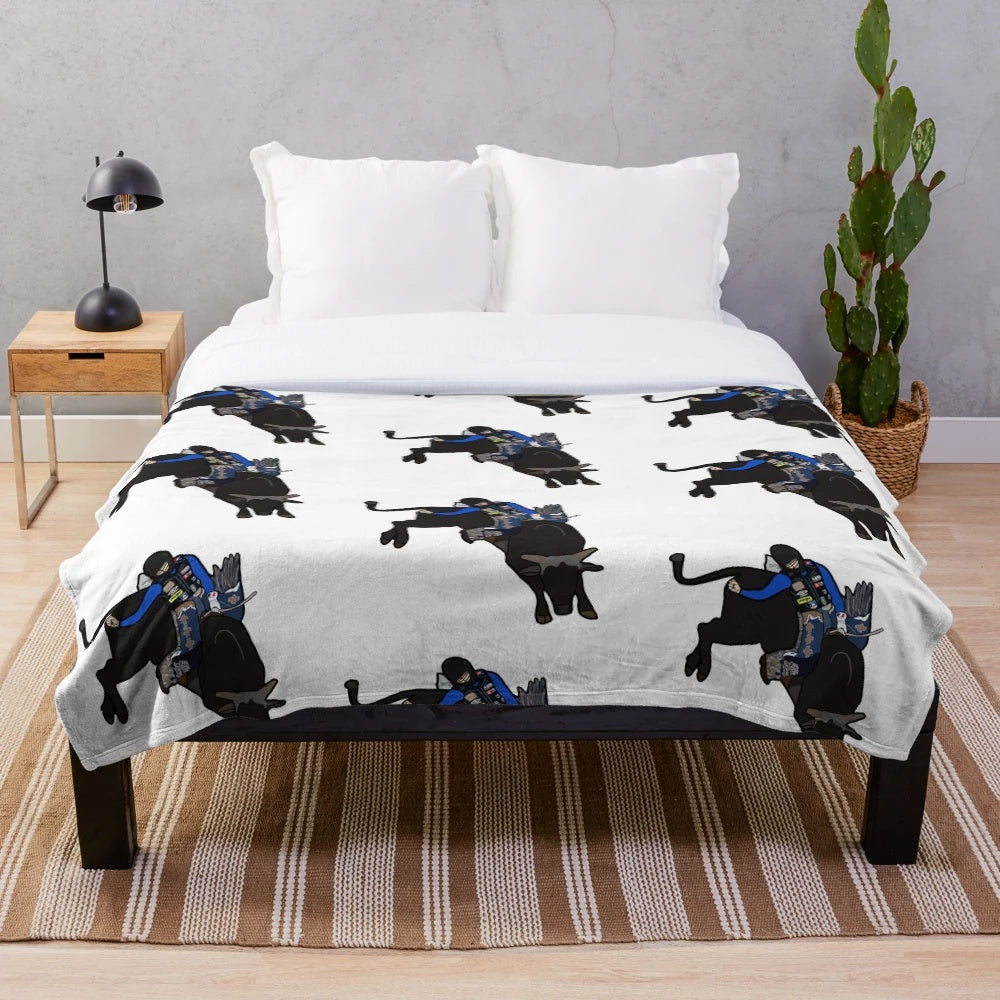 Stetson Wright-inspired plush blanket with western and rodeo motifs