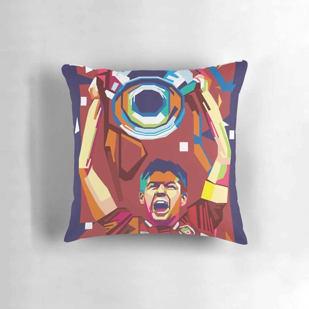 WPAP pop art pillow featuring Steven Gerrard, the captain of Liverpool FC's 2005 Champions League winning team