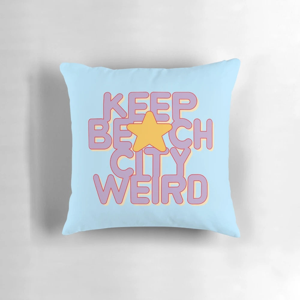 Steven Universe 'Keep Beach City Weird' Decorative Pillow featuring characters Garnet, Amethyst, and Pearl