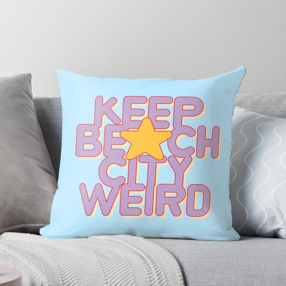 Steven Universe 'Keep Beach City Weird' Decorative Pillow featuring characters Garnet, Amethyst, and Pearl