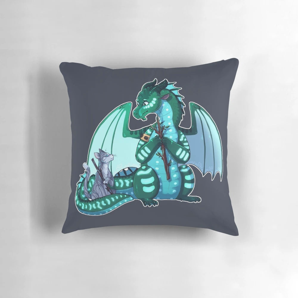 Stick bois pillow featuring characters Turtle and Jayfeather from the popular fantasy book series Wings of Fire and Warriors.