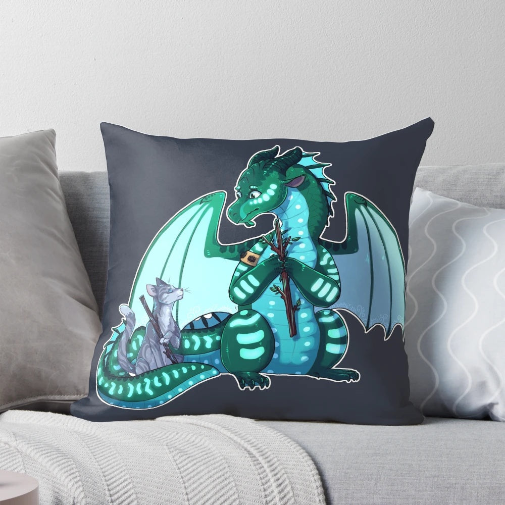 Stick bois pillow featuring characters Turtle and Jayfeather from the popular fantasy book series Wings of Fire and Warriors.