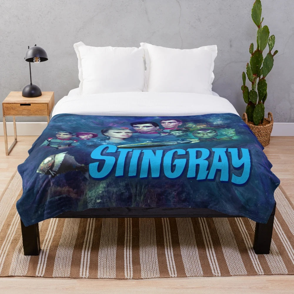 Stingray inspired plush blanket featuring characters and designs from the Gerry and Sylvia Anderson TV series