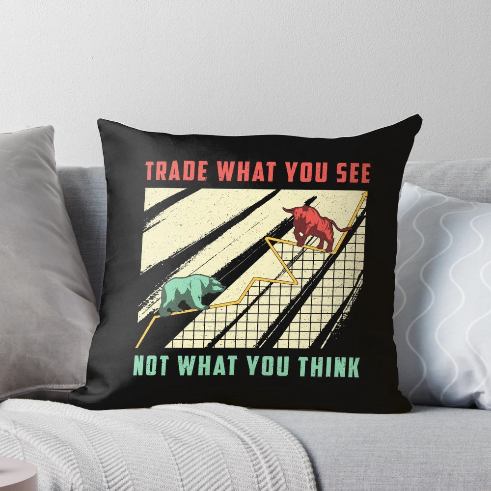 Stock market trader bull bear pillow design featuring a bull and bear symbol