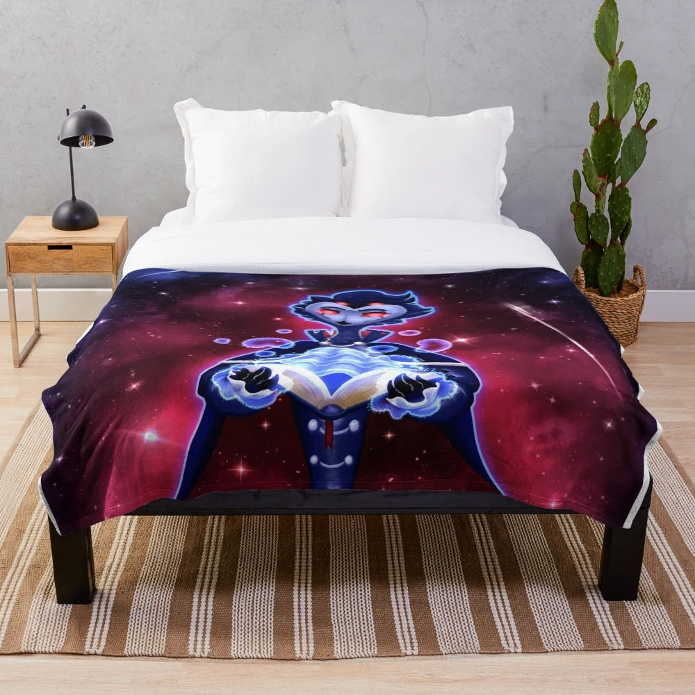 Stolas plush blanket with portal design, inspired by the Helluva Boss animated series